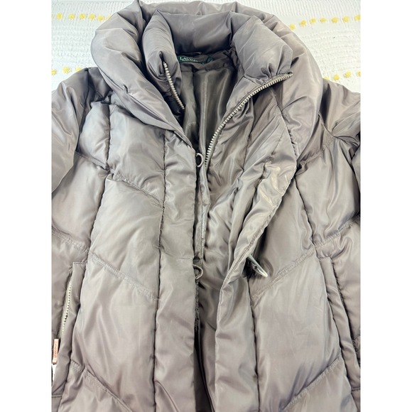 Lauren Ralph Lauren Womens Taupe Down Filled Puffer Toggle Parka Coat Large - Picture 5 of 13